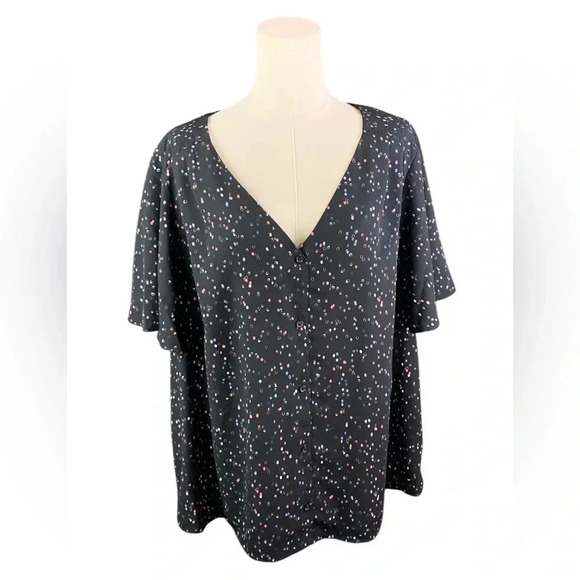 Evri Black Button Down‎ Blouse with Pink, White, & Blue Polka Dots (Size 2X) - Picture 1 of 3